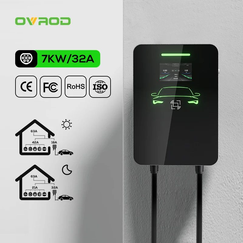 

Ovrod type 2 AC EV зарядное устройство App защита от утечки синих зубьев Wi-Fi 5 м кабель динамический баланс нагрузки 7 кВт Выходная зарядная станция