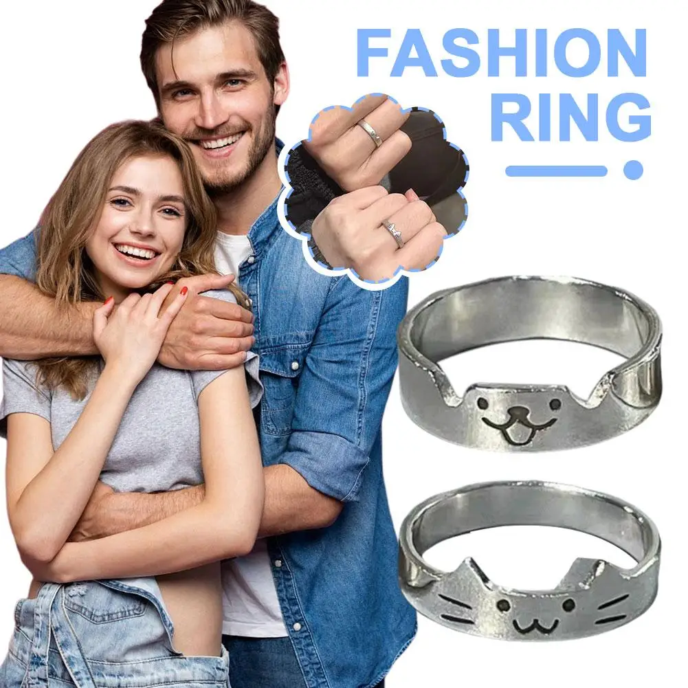 Cute Animal Dog Cat Couple Rings For Women Men Simple Design Fashion Couple Rings Lovers Girlfriend Valentine's Day Jewelry W4A2 image 2