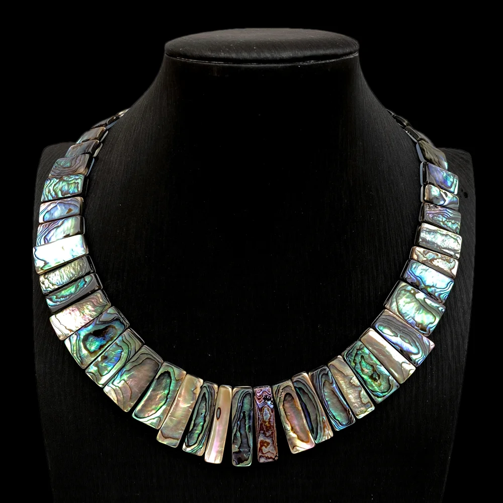 Natural rectangle shape colorful Abalone Shell Women Chokers Necklace Statement Jewelry Gift