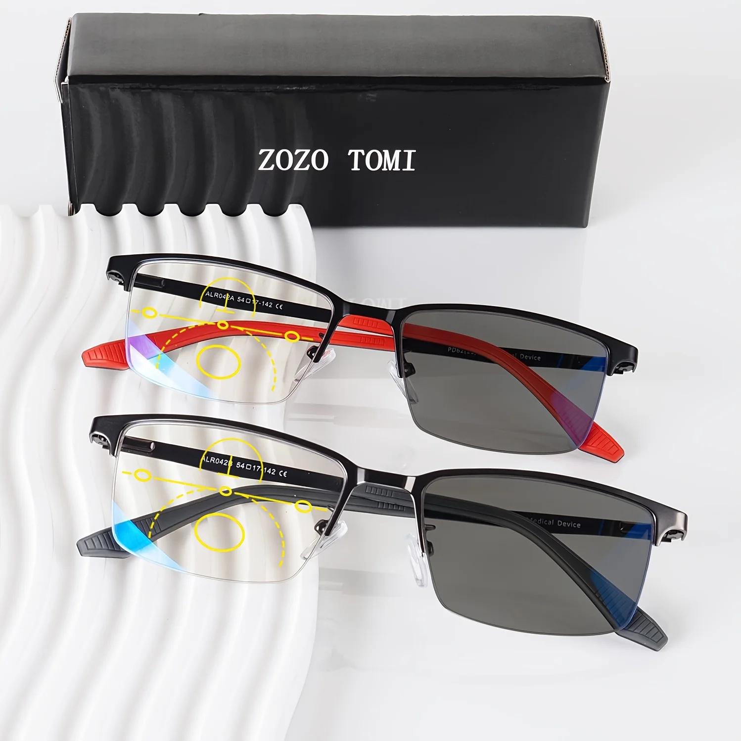 Photochrome, progressive multifokale Lesebrille, halbrandlose, flexible Tr-Fassungen, Unisex.
