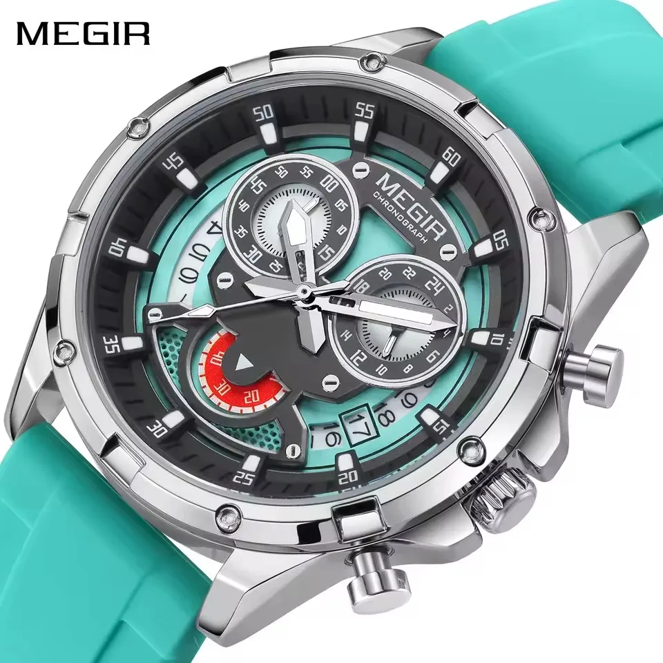 MEGIR 2248 Top Brand Chronograph Quartz Watch Date Business Silicone Casual Luminous Luxury Fashion Gift Relogio Masculino