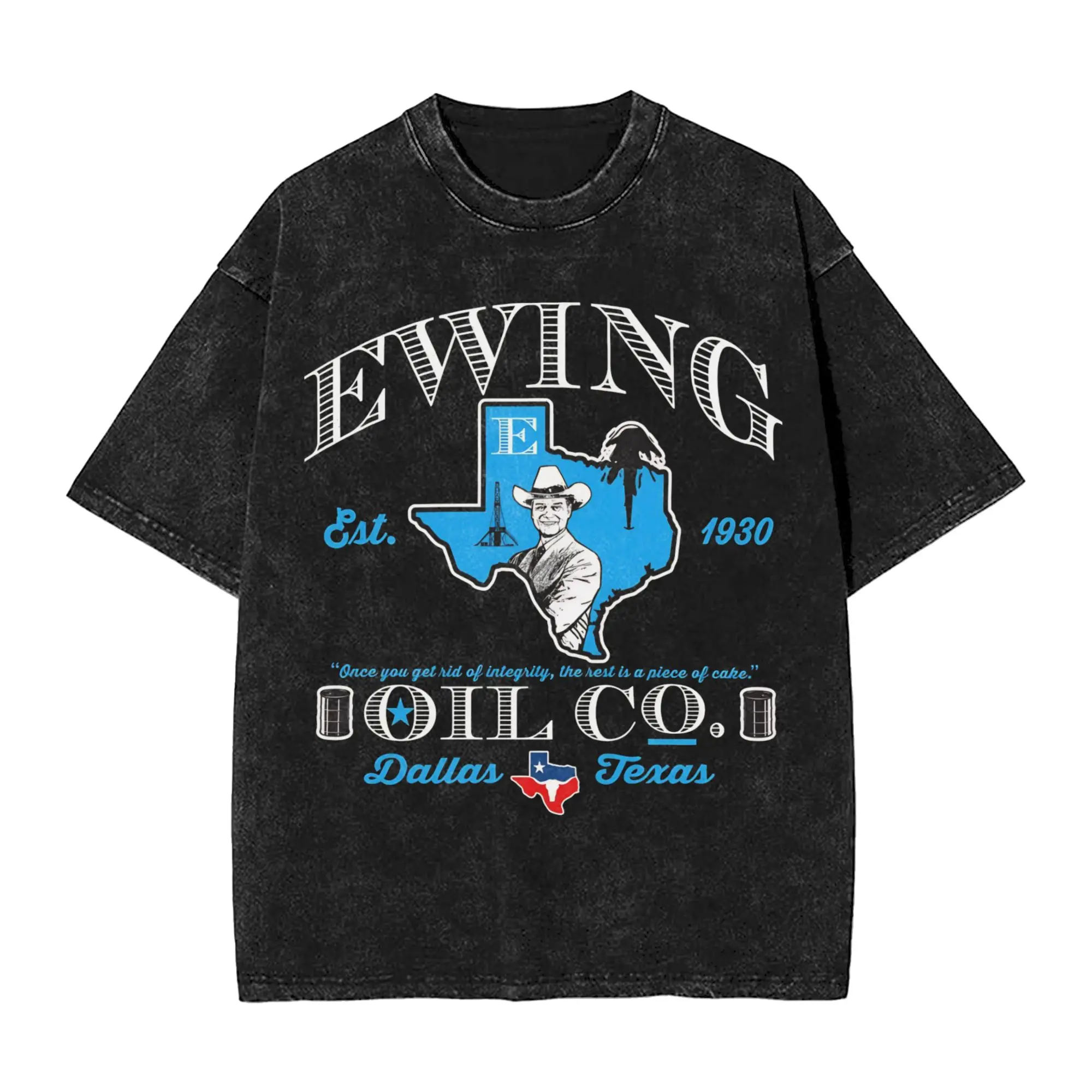 Ewing Oil Co. Dallas 70s TV Show Apparel Washed T Shirts for Men Women Streetwear Hip Hop T-Shirt Graphic  Tees Tops 100% Cotton