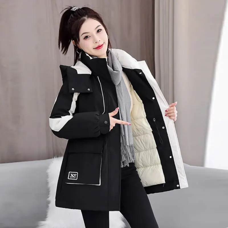 

Fashionable Color-Blocking Cotton Jacket For Women 2025 Winter New Workwear Loose Parkas Thickened Slimming Warm Padded Jackets