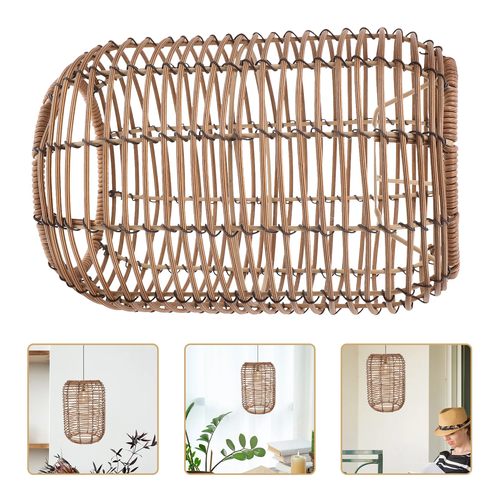 

Faux Rattan Woven Lamp Shade Pendant Light Cover For Home Bedroom Living Room Decorative Lighting Hollow Plastic