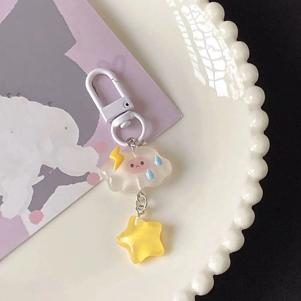 Little Fresh Star Starry Clouds Keychain, anel chave de resina, cintilação fina, presentes da atividade, acessórios do saco