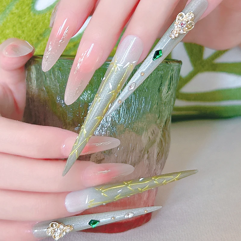 14 Piece（4 long+10 short）Handmade Elegant Gem Littini Nail Set Shiny Delicate for Occasions (Better Than) Popular Kits