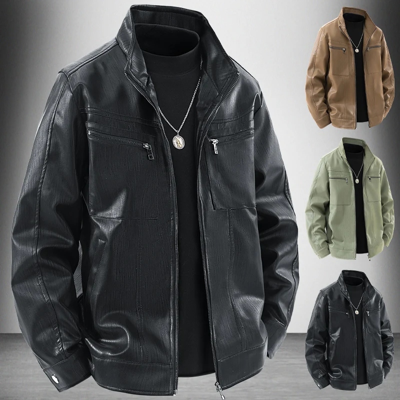 

Men's Windproof and Warm PU Leather Jacket American Trend Cool and Stylish Motorcycle Jacket Autumn Winter with Sense of Luxury