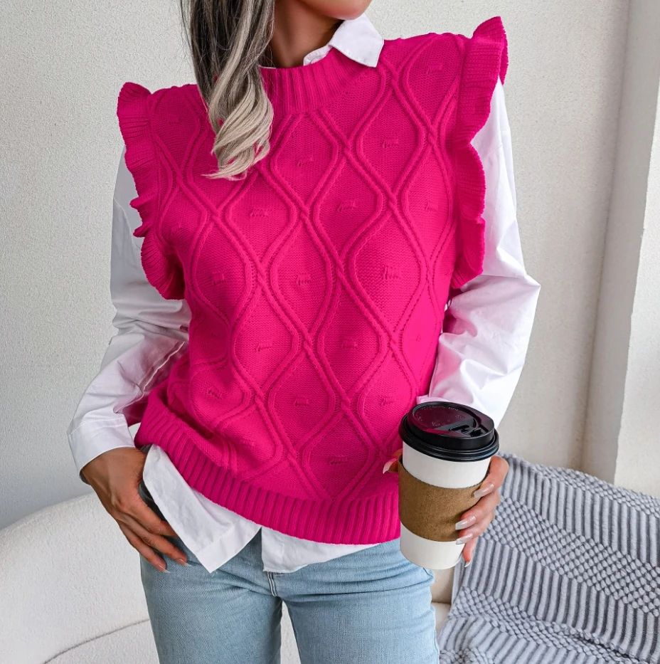 Women's Sweet Vest 2025 Autumn Winter Latest Street Trendy Mushroom Edge Diamond Knitted Tank Top Sweater Sling Sleeveless Top