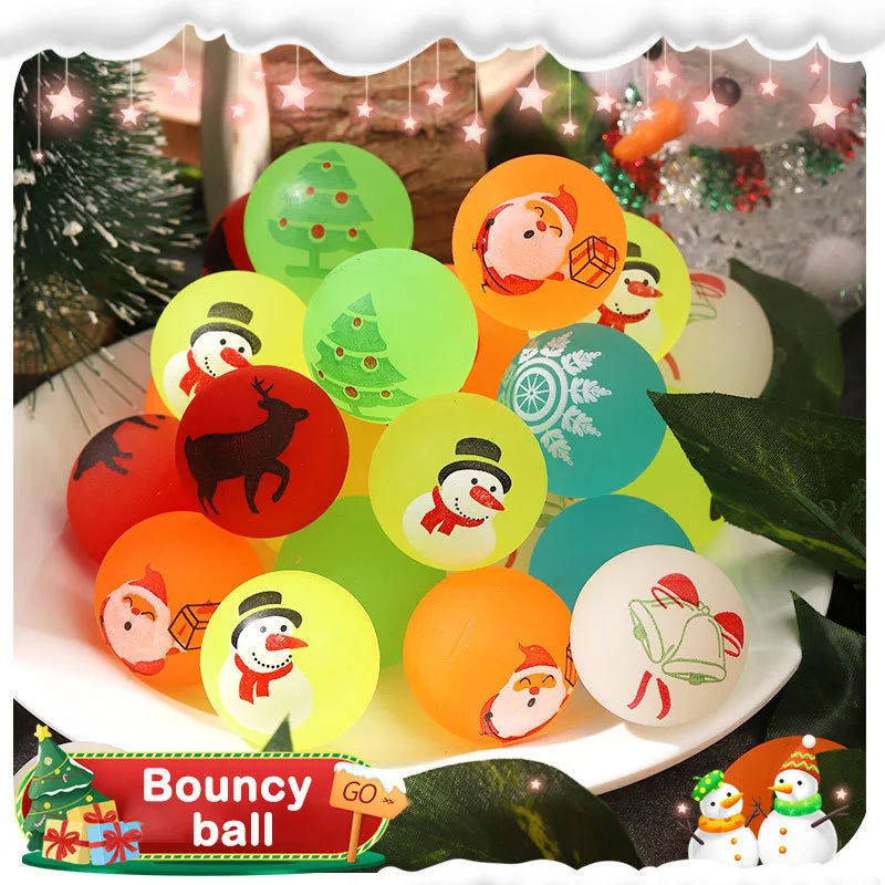 10Pcs 29mm Funny Luminous Christmas Bouncy Ball Cute Fun Jumping Ball Kids Toy Birthday Party Favos Christmas Party Decoration