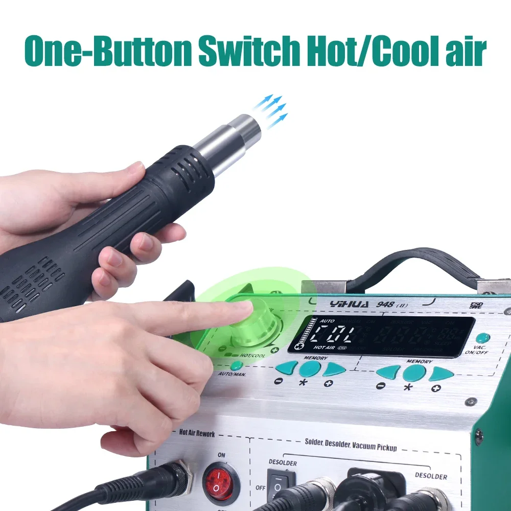 YIHUA 948-II Soldering Station Hot Air Gun Soldering Iron Suction Pen Desoldering Stations 4 In 1 Intelligent Soldering Stations