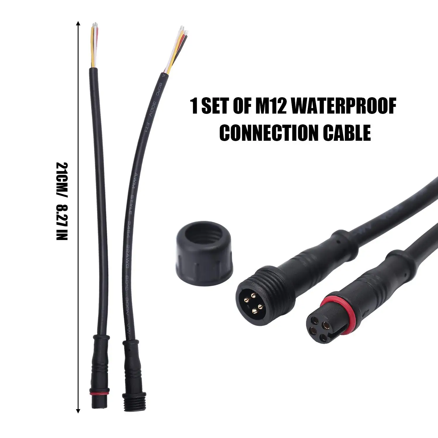 M12 IP67 Wasserdichter Kabelstecker 2/3/4-polig Stecker/Buchse mit PVC-Kabel für Auto Motorrad LED-Licht Auto-Zubehör