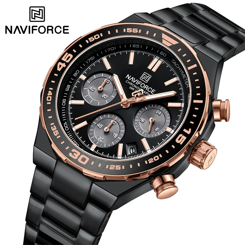 

NAVIFORCE Watch for Men Casual Fashion Waterproof Luminous 24 Hours Date Display Stainless Steel Strap Wristwatch Reloj Hombre