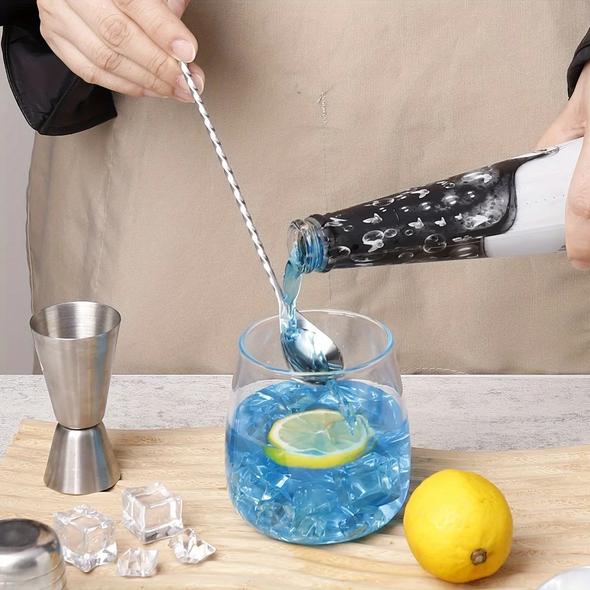 1PC Stainless Steel Cocktail Stirrer, Shiny Bar Spoon Ideal for Mixing and Layering Beverages, Must-Have Bartender Tool