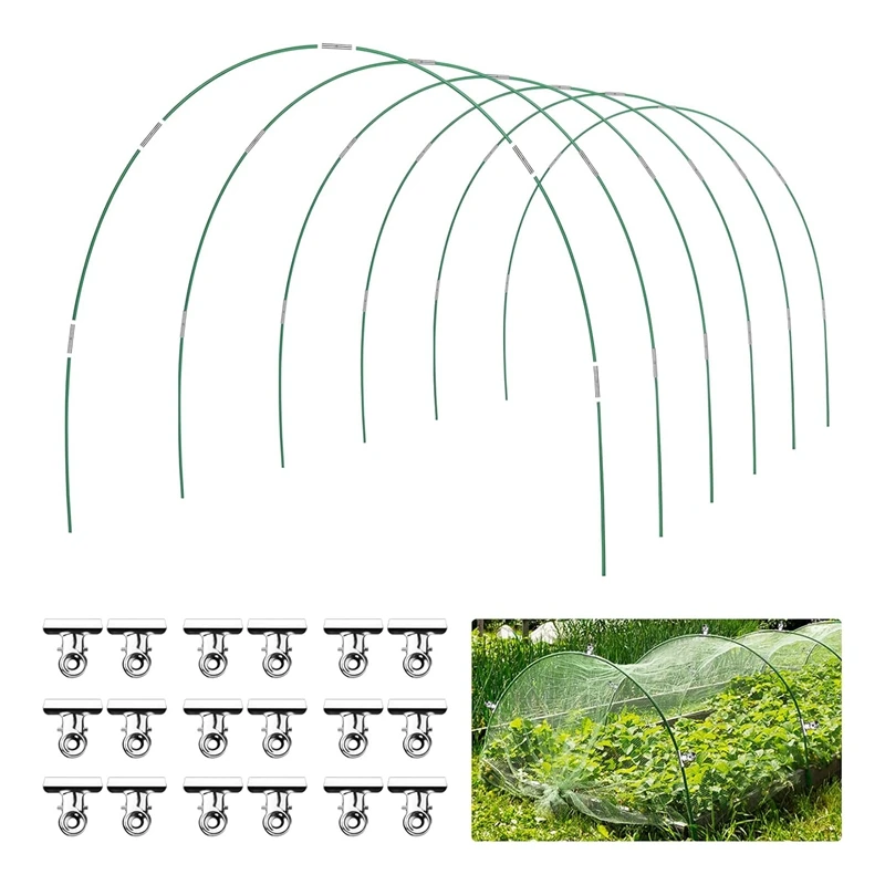 House Hoops Grow Tunnel 6 Sets Of 8.5 FT Long Garden Hoops Kit Rust-Free Fiberglass Raised Beds Hoops Green 36Piece