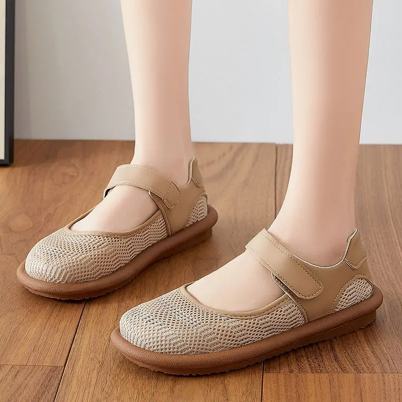 Women's Summer Espadrilles Breathable Mesh Fisherman Shoes Soft Sole Hook Loop Flat Closed Toe Casual Driving Loafers
