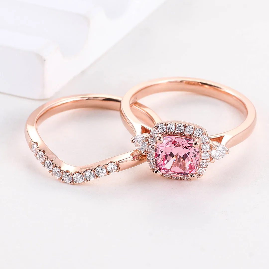 

Provence Luxury Wedding Ring set 10K14K Solid Gold Cushion cut pink Lab Gemstones Ring DEF/VS Lab Diamonds Personalized Custom
