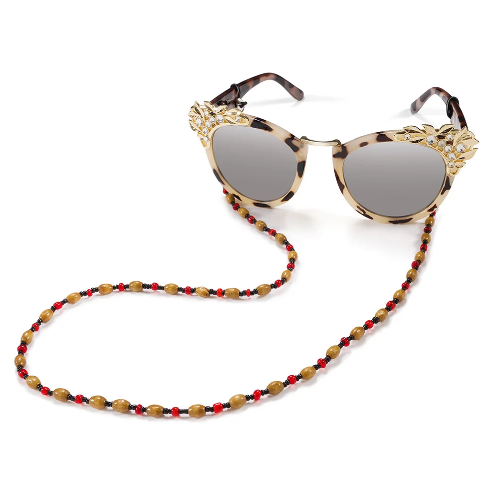 

1Pcs Eyeglass Chain Vintage Wooden Beaded Glasses Holder Anti-Slip Eyewear Safety Strap Glasses Cord for Reading Sunglasses
