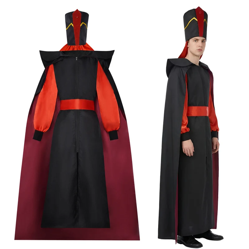 Disfraz de Lujo de Jafar para Hombre con Tocado y Cinturón, Conjunto de Disfraz de Villano Jafar de Aladdin con Capa y Mono para Fiesta de Halloween y Cosplay