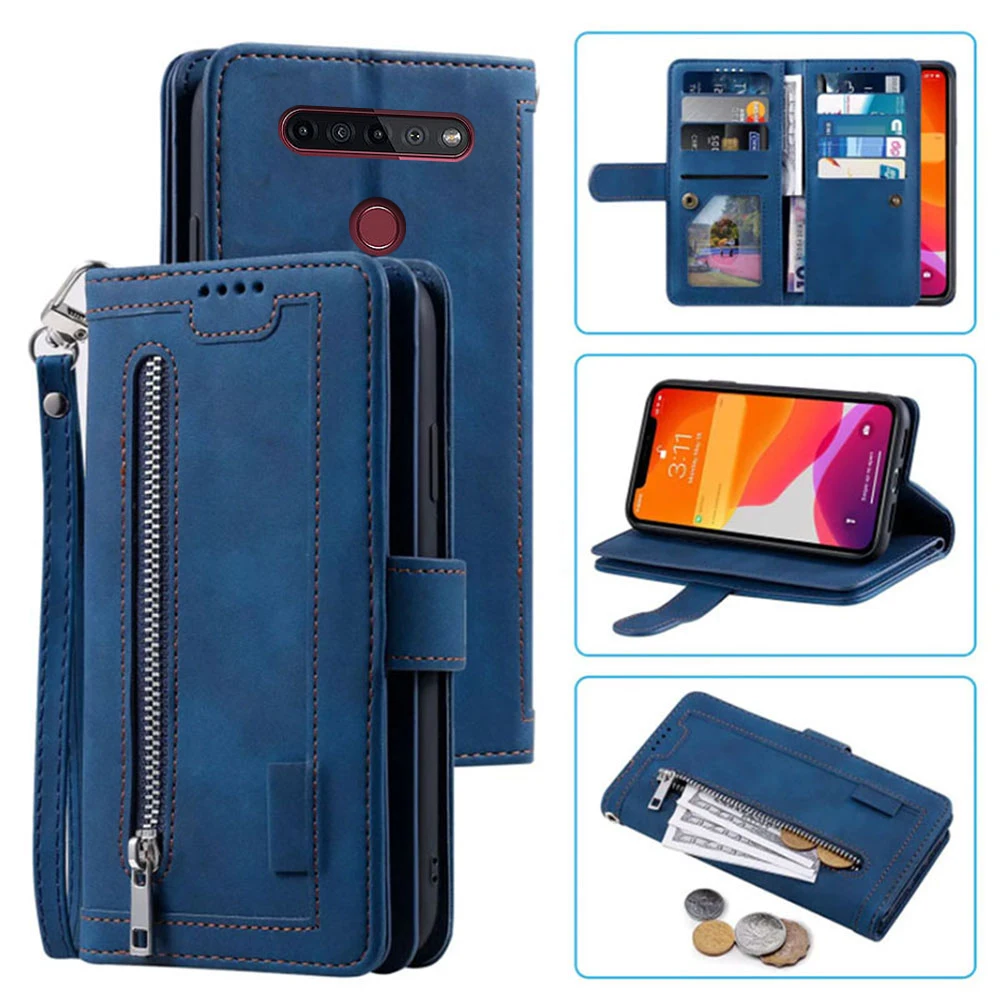 9 Cards Wallet Case For LG K51S Case Card Slot Zipper Flip Folio with Wrist Strap Carnival For LG K51S LM-K510 Cover