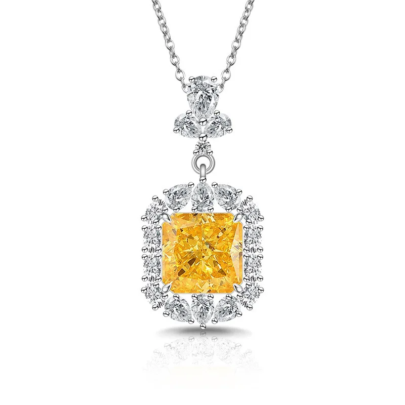 

925 Sterling Silver Light Luxury Fashion Ice Flower Cut Crystal Zircon Pendant Necklace Birthday Anniversary Wedding Party Gift