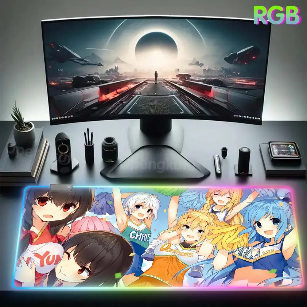 

K_konosuba Mouse Pad RGB 3 mm Mouse Pad Rubber Mouse Gamer Mouse Pad LED Popular Lamp Anime Kawaii Cute Deskmat Desk Mat