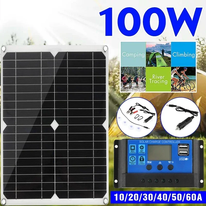 

100W Solar Panel Kit Complete DC 18V with 10/20/30A Controller Solar Cells for Car Yacht RV Boat Moblie Phone Battery Charger