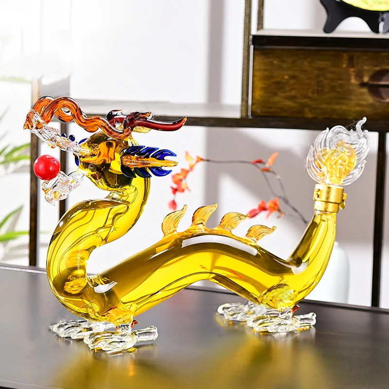 

1000mL Dragon Shaped Container Bottle Transparent Kitchenware Heat-resistant High Borosilicate Glass Art Wine Bottle Whisky