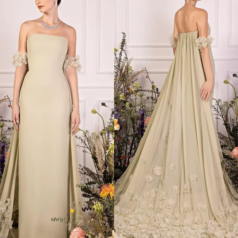 

Customized Fashion Light Green Strapless Formal Evening Dresses 3D Flower Cloak Birthday Party Prom Gowns 2025