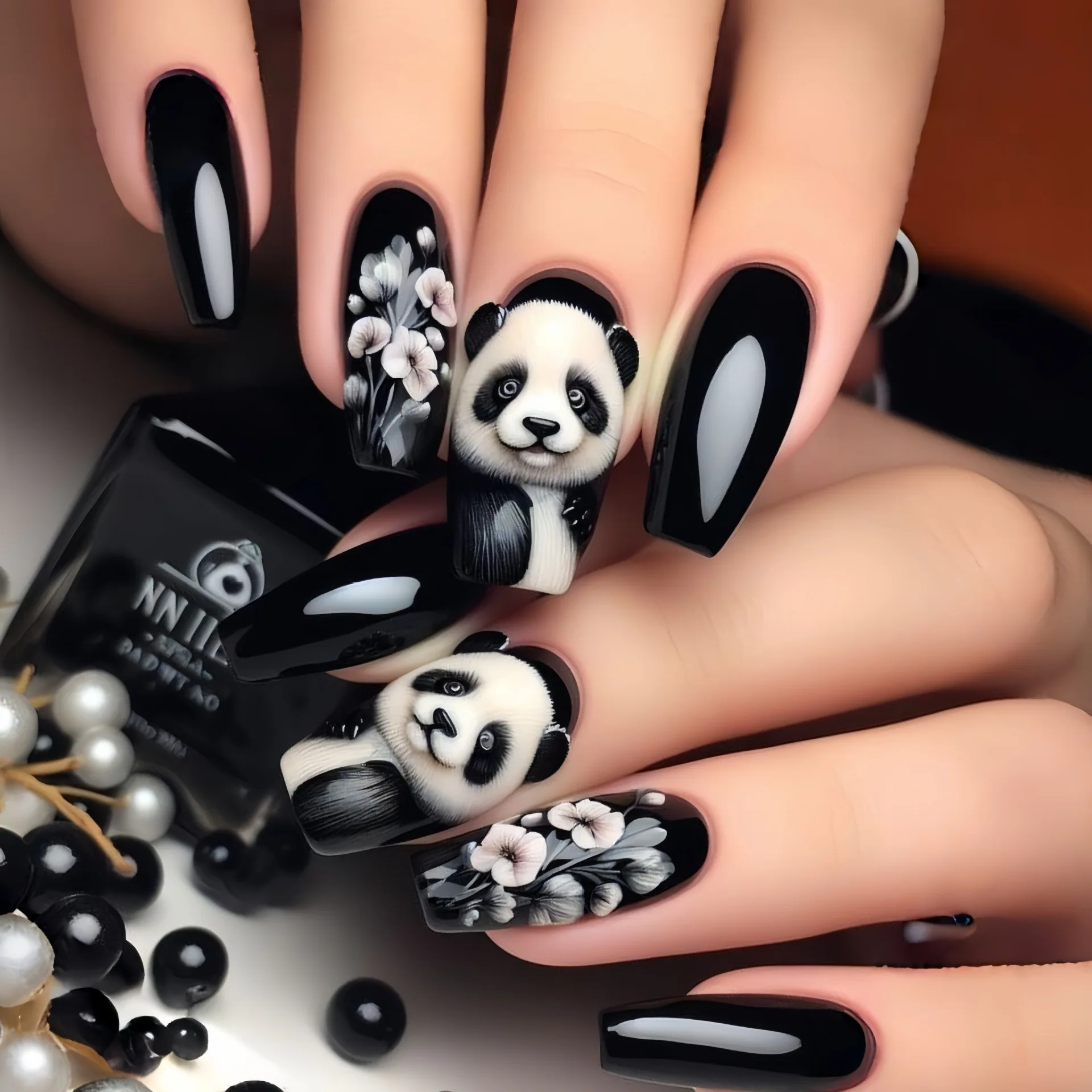 Sztuczne paznokcie jesienno-zimowe krótkie średnie długie gradientowe złoto zielone czerwone czarne kwiatowe panda sowa kwadratowe migdałki zestaw do naklejania