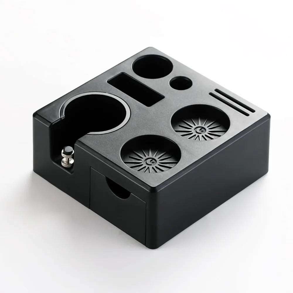 

Coffee Tamping Station with Storage Drawer Non Slip Espresso Tamper Stand 51mm 53mm 58mm Black Barista Organizer
