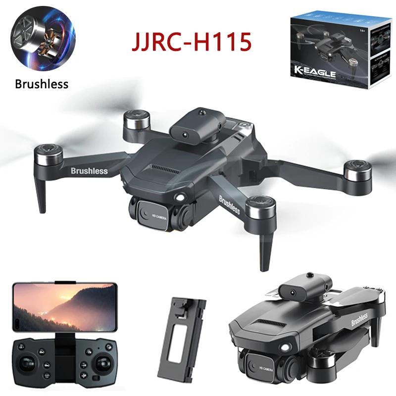 Jjrc กล้องคู่8K Drone tanpa sikat H115ความละเอียดสูงโดรน RC ขนาดเล็กการหลีกเลี่ยงลื่นไหลด้วยแสงเครื่องบินขนาดเล็ก