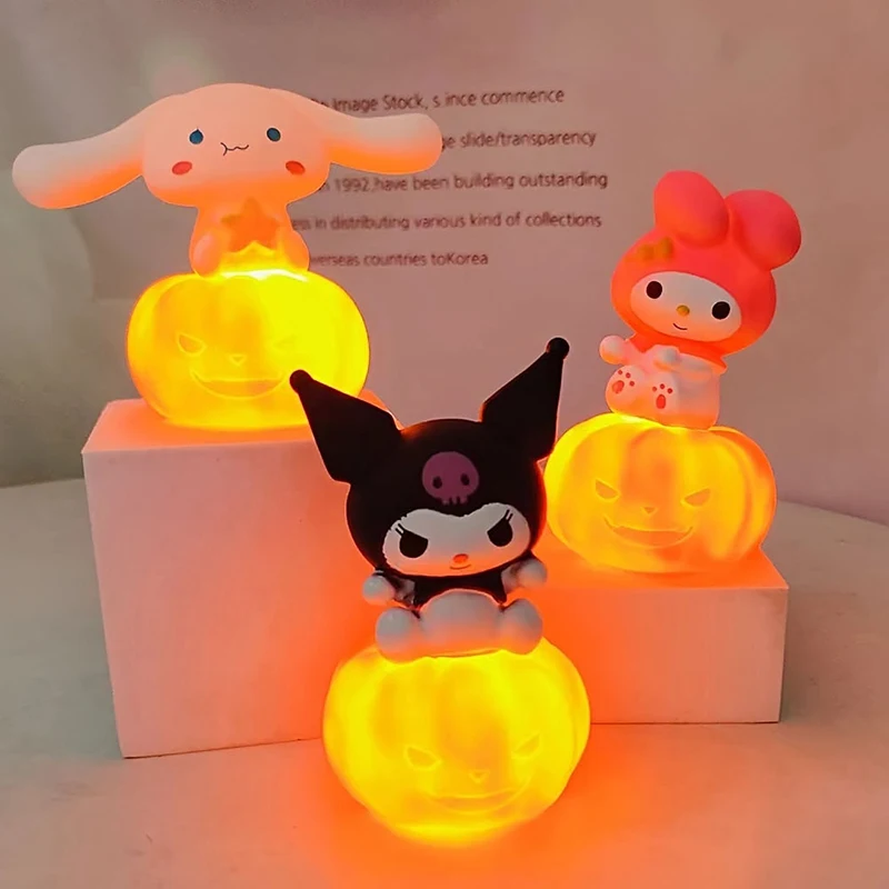 Halloween Pumpkin Night Light Cartoon Sanrio Cinnamoroll Kuromi Melody Bedside Lamp Kawaii Night Light Home Decoration