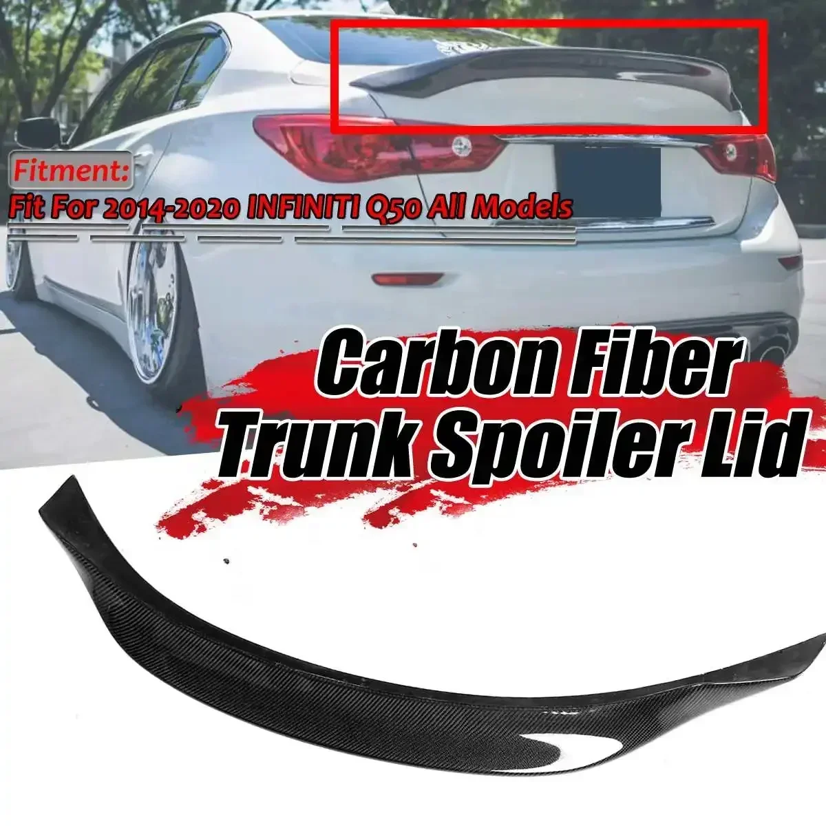 Highkick Duckbill Real Carbon Fiber Car Rear Trunk Wing Lid Big Extension For INFINITI Q50 2014-2019 Rear Wing Spoiler Body Kit