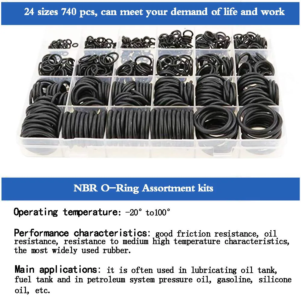 740Pcs Rubber O-Ring Kit 24 Sizes Seals for Garages, Ordinary Plumbers