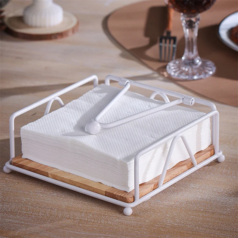 Flat Napkin Holder Metal Kitchen Napkin Holder With Weighted Tension Arm Rustic Tissue Paper Dispenser For Countertop Table