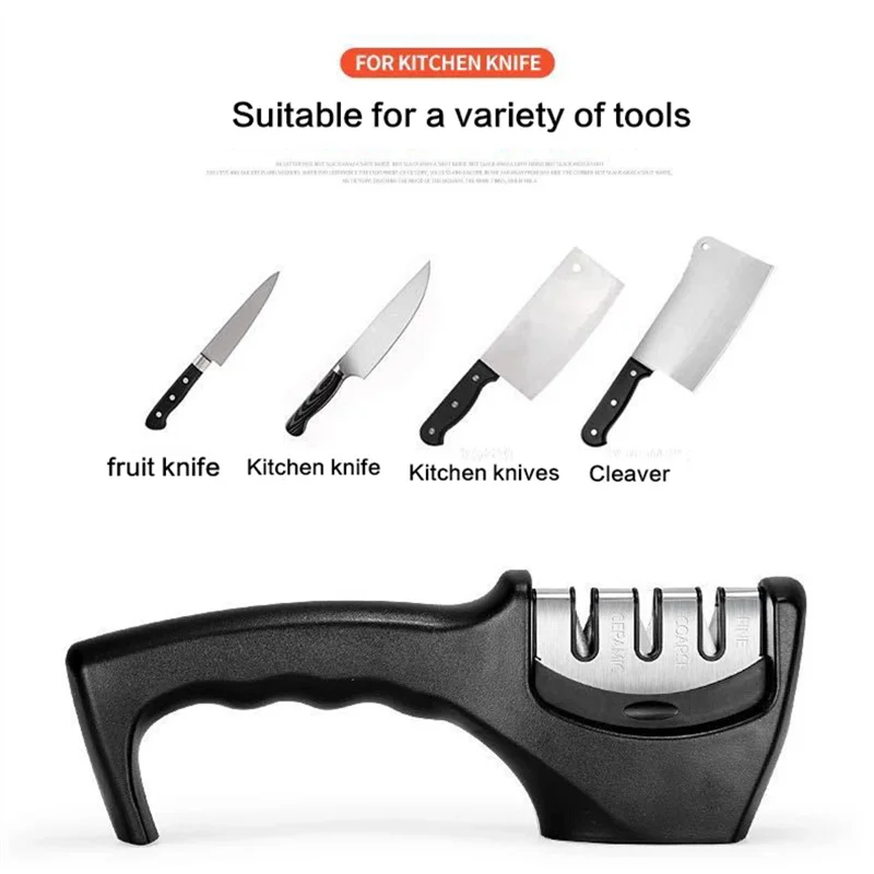 

Knife Sharpener 3 Stages Professional Whetstone Kitchen Sharpening Stone Tungsten Diamond Sharpening Tool With Non-slip Base