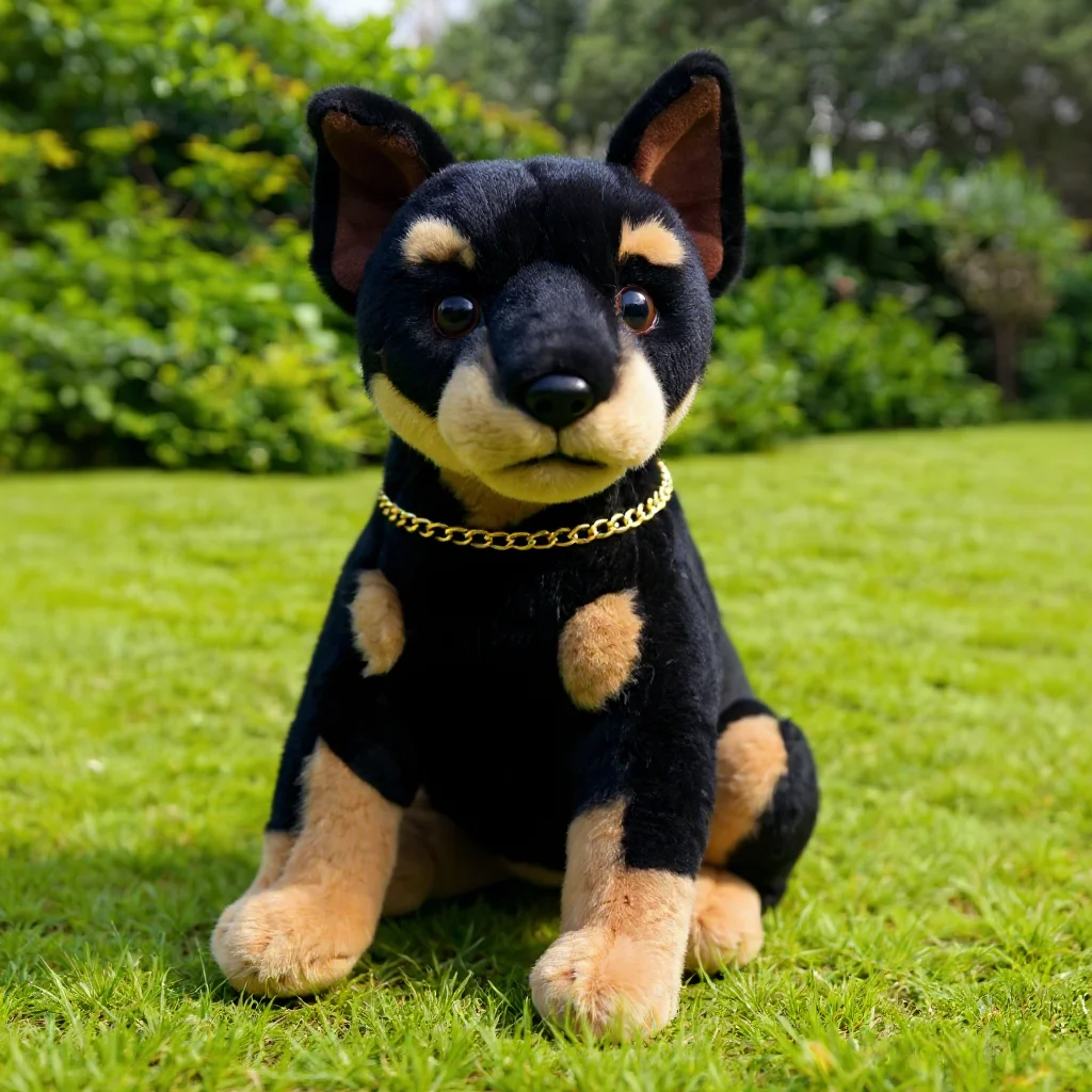 Simulation Doberman Plush Toy 11.8-Inch Replica Stuffed Animal Realistic Ornaments Decorative Collectibles