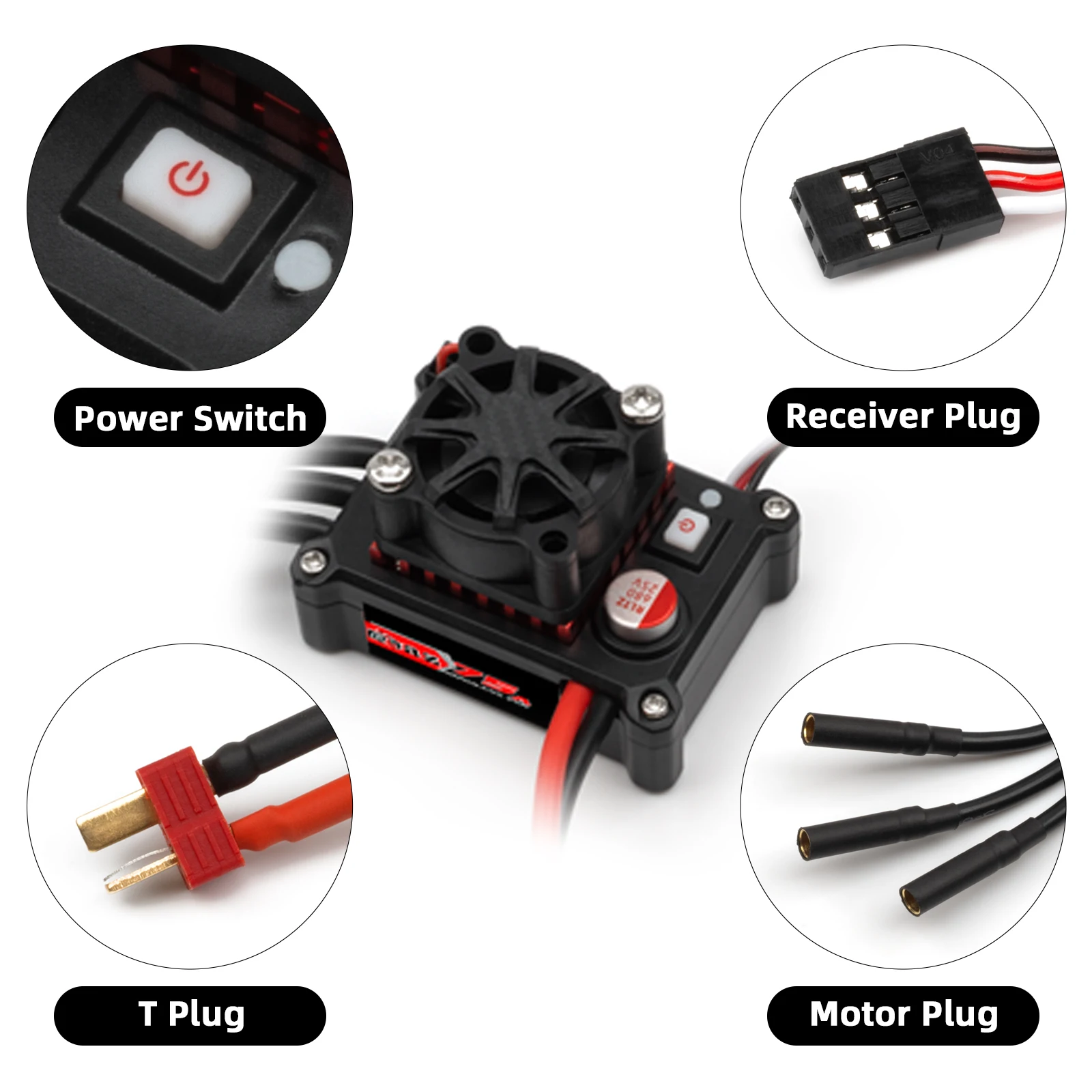 75A bürstenloser Regler wird für bürstenlose 540/3650/3670-Motoren verwendet, für Arrma, Traxxas, HSP, Redcat, RC4WD, Tamiya, Axial, SCX10, D90