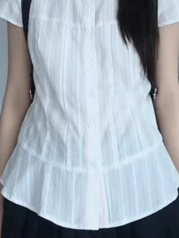 Y2k Aesthetic Sweet Turn Down Collar Women Blouse Vintage Single Breasted Blusas Preppy Style Fairy Summer Bodycon Grunge Tops