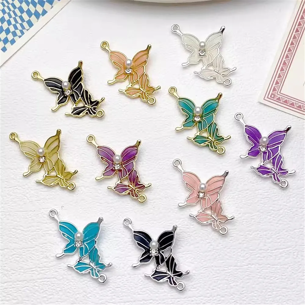 

Spring Summer New Double-sided Oil-dripping Colored Butterfly Pendant Diy Handmade Earrings Necklace Material Accessories Bag