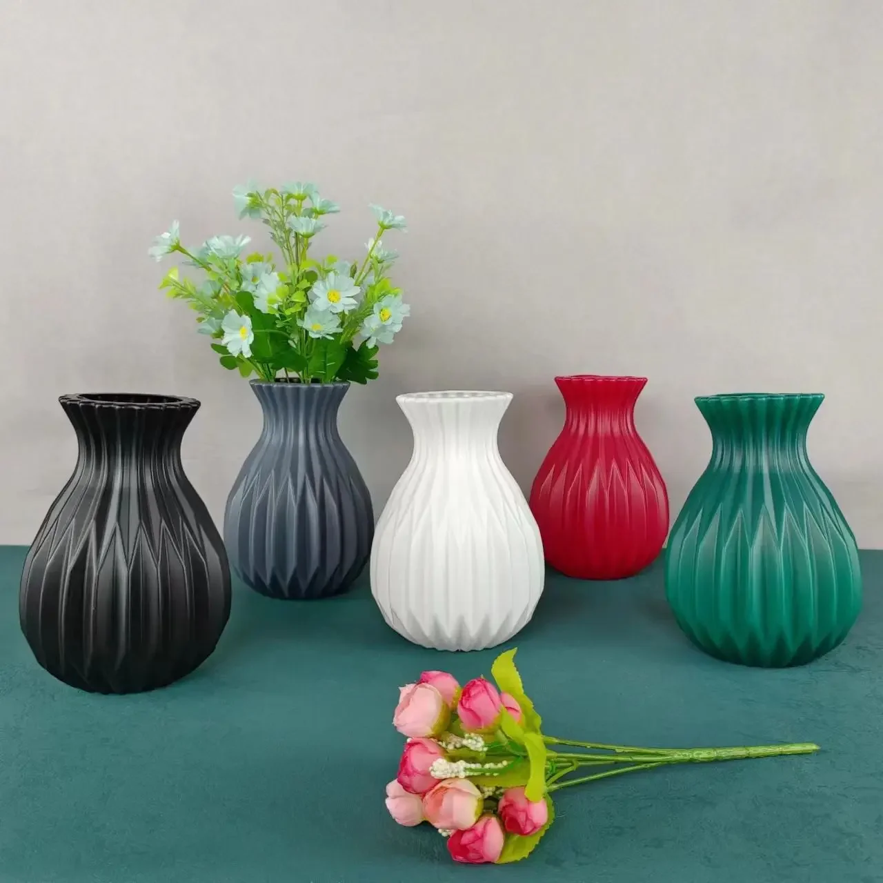 1pcs Nordic Flower Vase Imitation Ceramic Plastic Flower Vase Living Room Desktop Decoration Wedding Centerpiece Arrangement - view 2