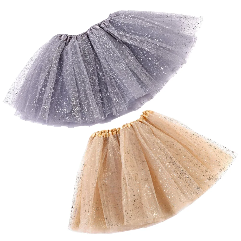 

2pcs Sequin TUTU Mesh Skirt Kids Tutu Skirt Girls Showing Costumes Mesh Dress for Toddler Ballet Performance Christmas Party
