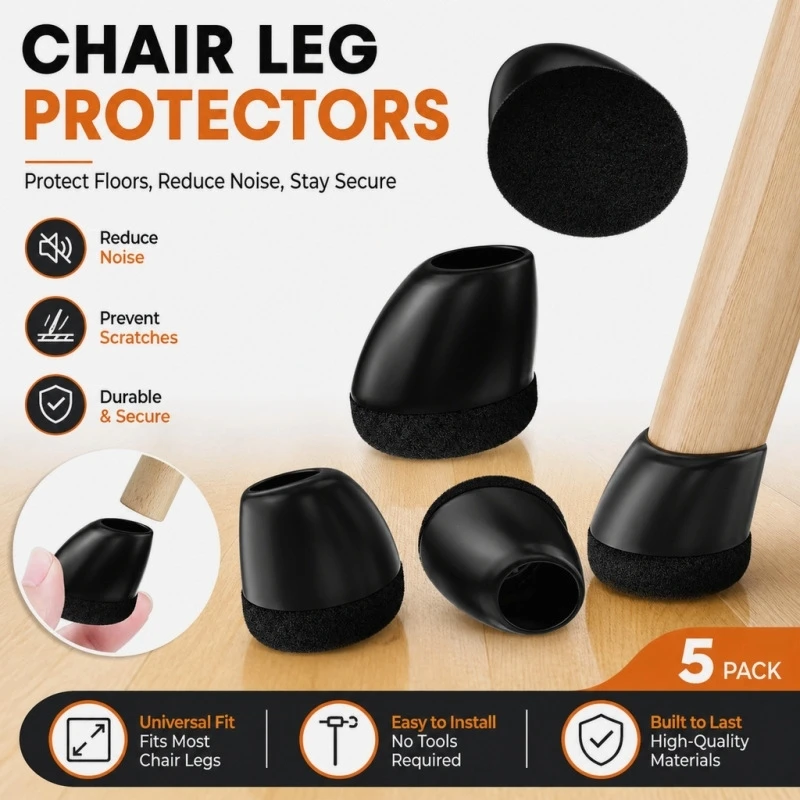 16PCS Silicone Chair Leg Caps Anti-Slip Round Angled 15°-25° with Felt Pads for Hardwood Floors, No Noise No Scratches Furnit