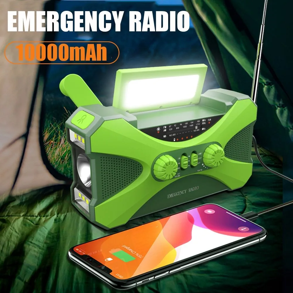

Multifunctional Emergency Solar Radio Hand Crank Powered LED Flashlight Outdoor Radio FM AM WB 10000mAh
