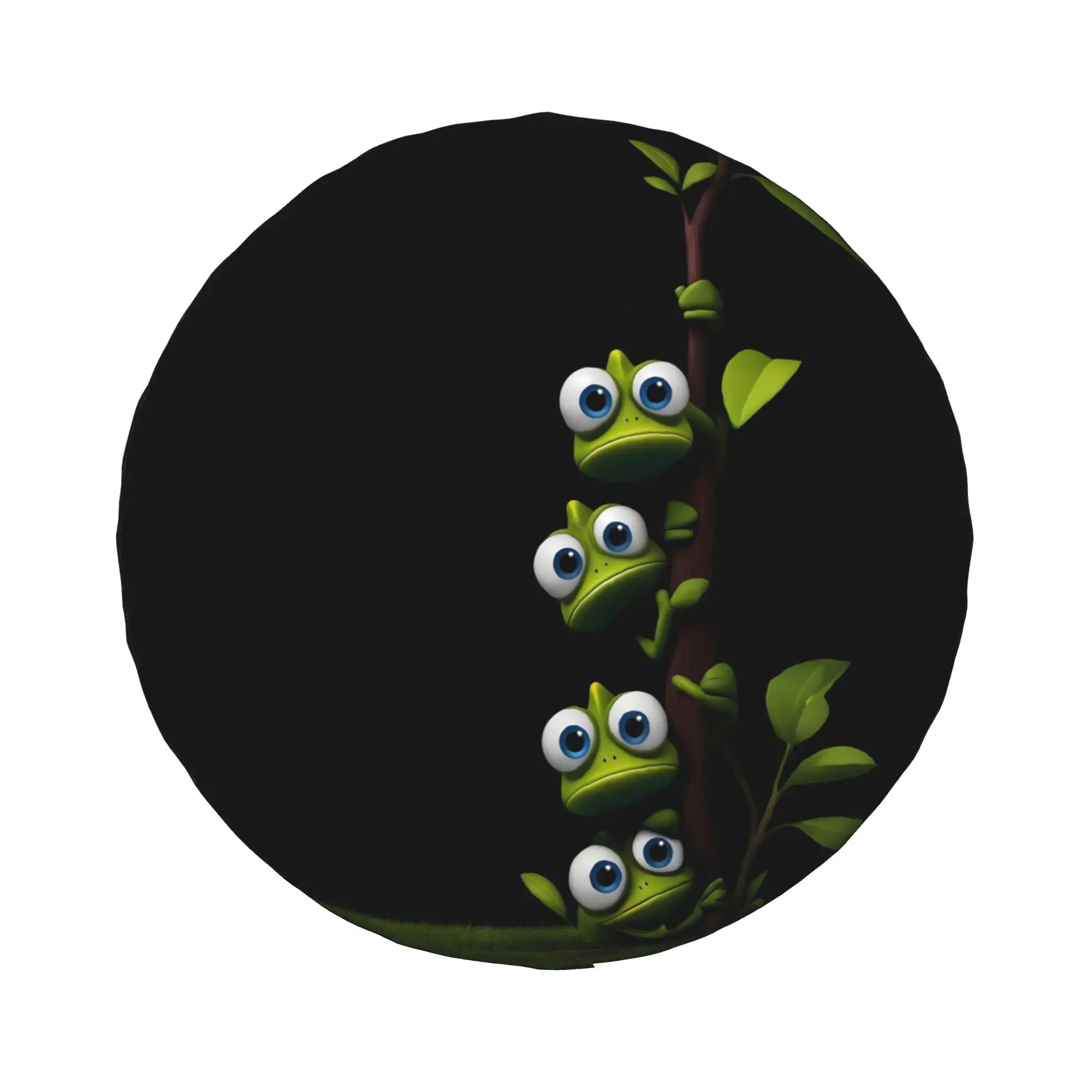 1pc Four Big-Eyed Cartoon Frogs 2D Printed Pattern Car Spare Tire Cover, Creative Personalized Style, Easy To Install And Clean,