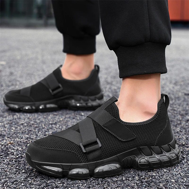 Black Running Shoes For Men Breathable Knit Walking Shoes Comfy Platform Casual Sneakers Man Outdoor Non-slip Men's Sports Shoes
