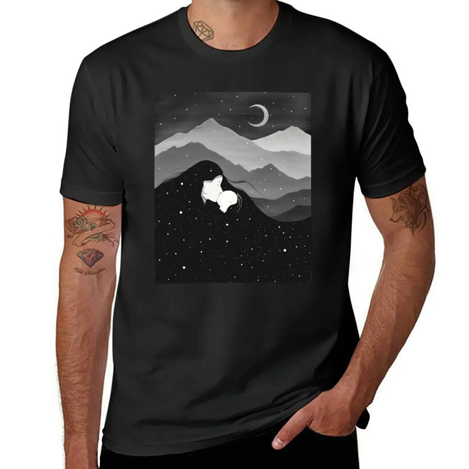 Mountain’s Lullaby - black & white T-Shirt Short sleeve tee plus size tops clothes for men