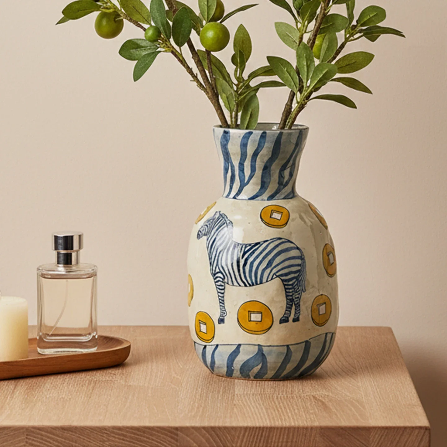 Jingdezhen Hand-painted Ceramic Vase Flower Cultivation Living Room Flower Arrangement Retro Decorative Ornament