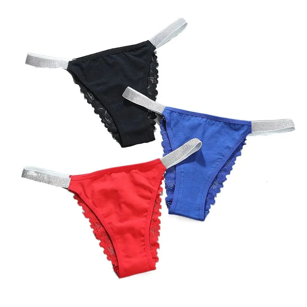 Fashion Crystal Lace Flower Panties Transparent Low Waist Rhinestone Thong Cotton Crotch Female Underwear Mesh Briefs Girl