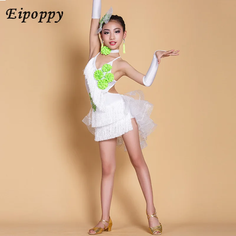 子供のラtinダンスコスチューム、sタッセル、競技服、女の子のためのパフォーマンスウェア、新しい